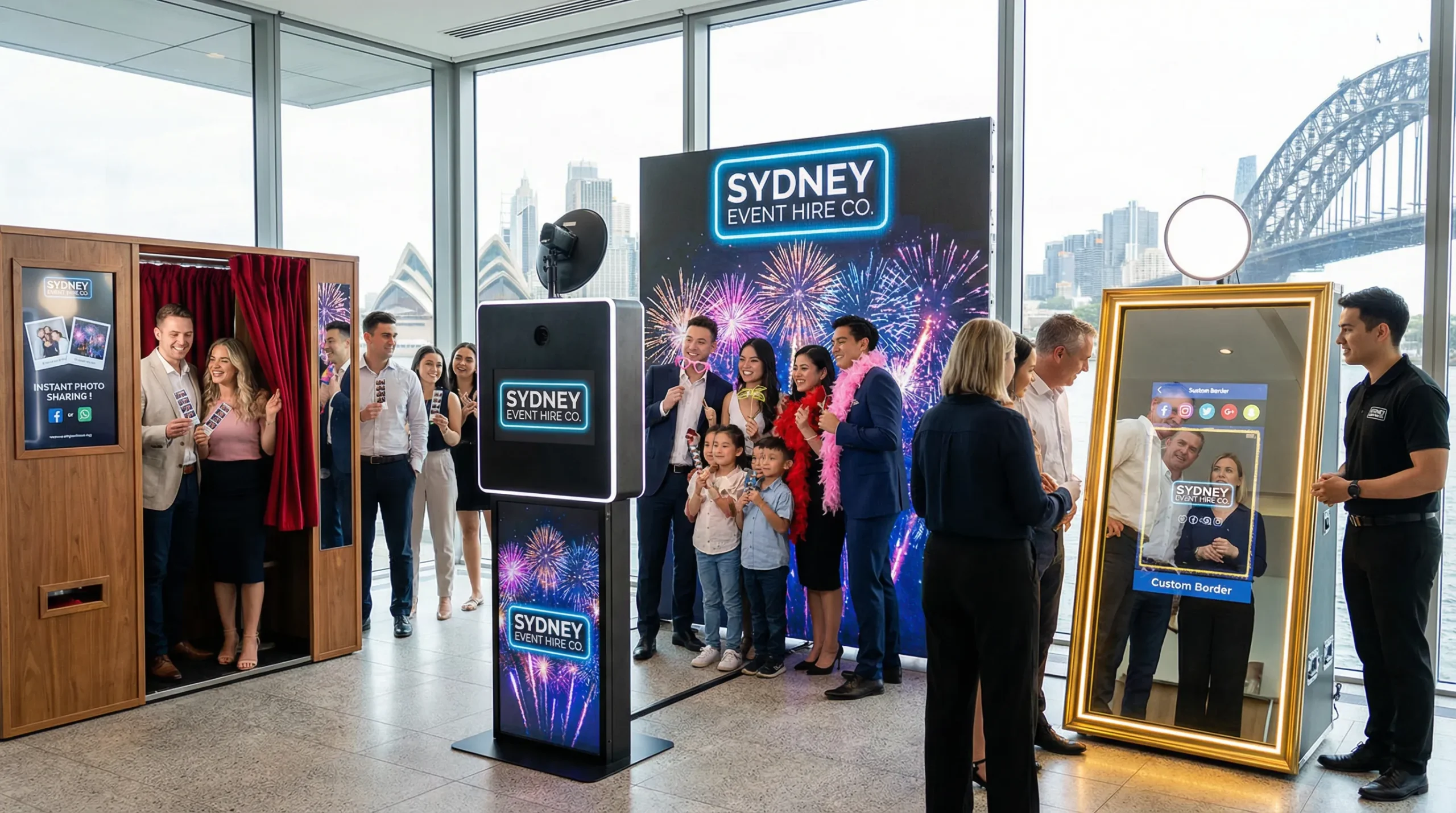 guests enjoying modern photo booths at a stylish sydney event venue